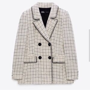 Zara Cream & Black Tweed Blazer, Size S